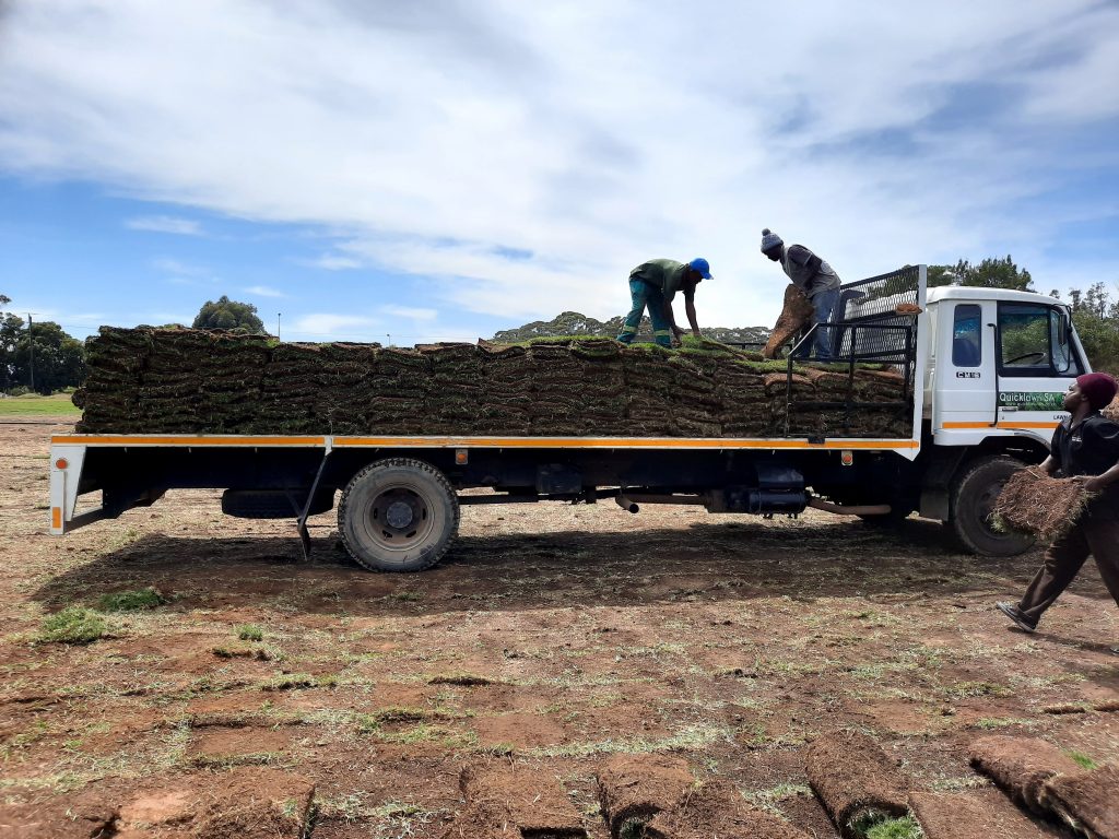 Loading roll on lawn